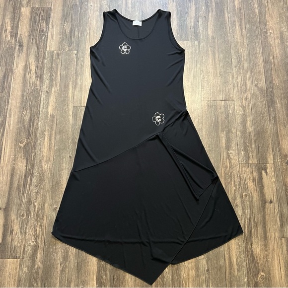 Carlton Sleeveless Black Fit & Flare Maxi Round Neck Slit Evening Gown Dress 12 - Picture 8 of 16